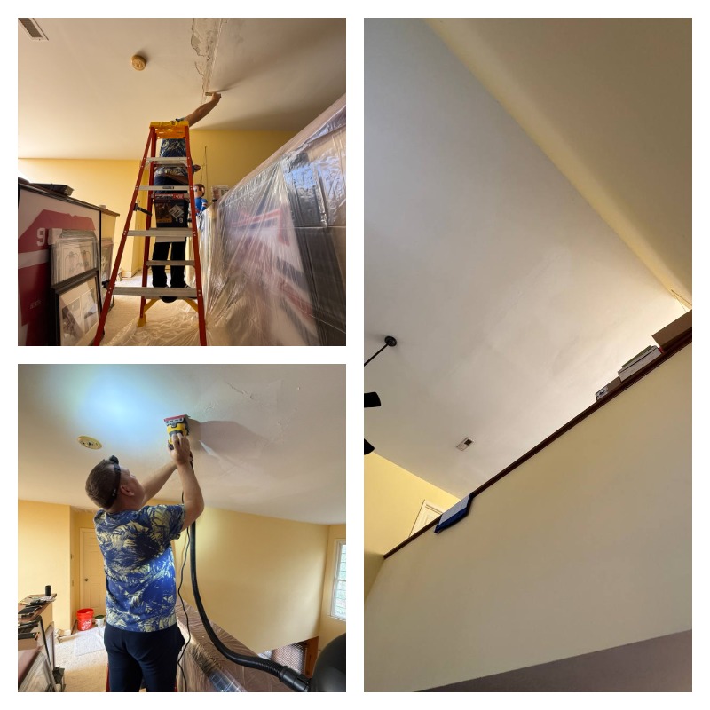 Ceiling repair and texture work before and after