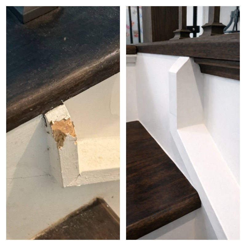Stair trim repair before and after