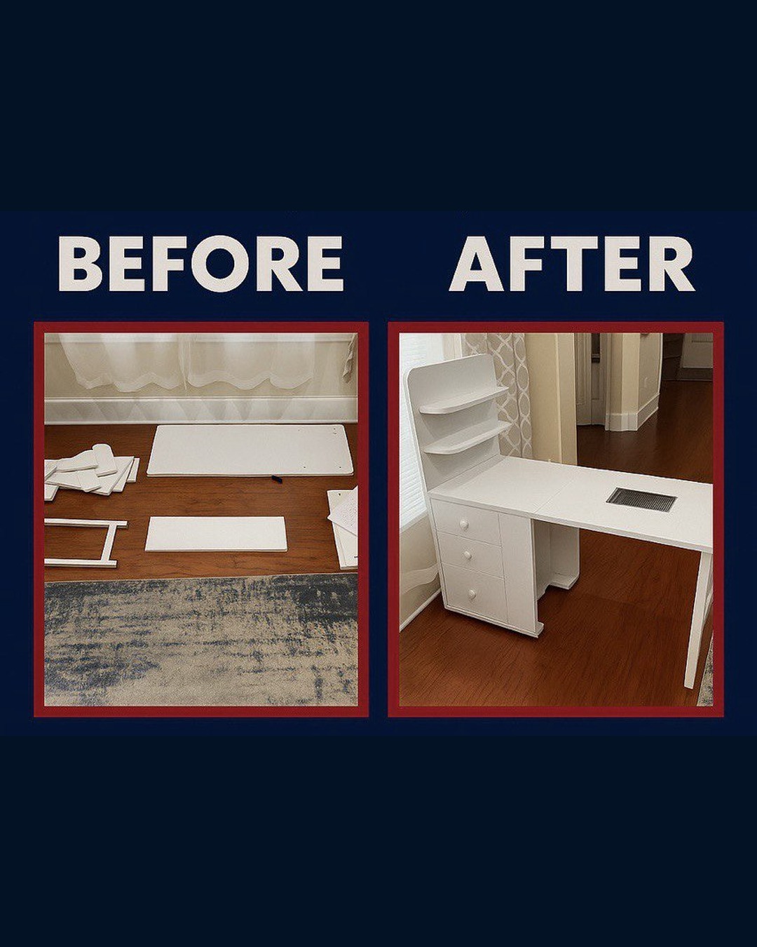 Furniture assembly before and after